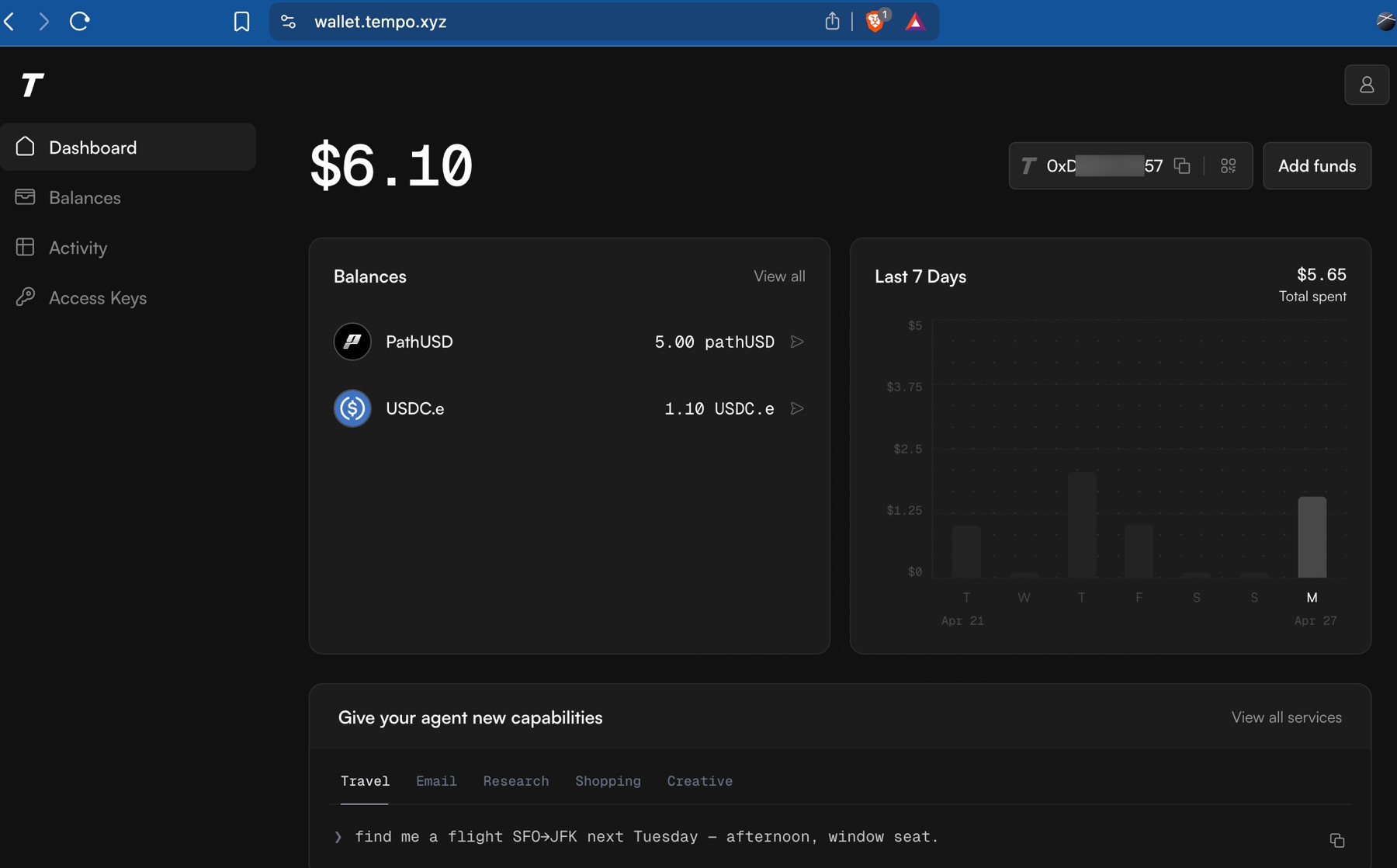 Tempo MPP human wallet dashboard